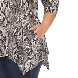 Plus Size White Mark Snake Print Cold Shoulder Tunic
