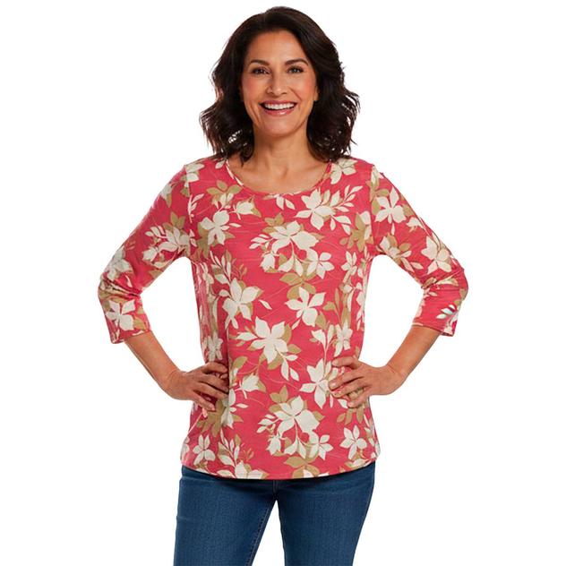 Plus Size Emily Daniels 3/4 Sleeve Floral Abstract Round Neck Tee