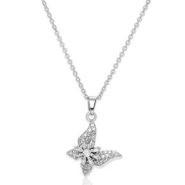 Silver Plated & CZ Butterfly Spinner Pendant Necklace