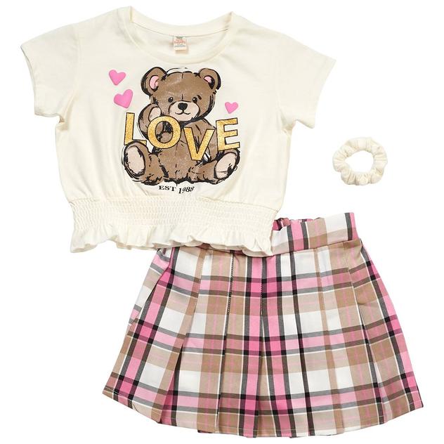 Girls (7-16) Sweet Butterfly® Bear Smocked Top/Plaid Skirt
