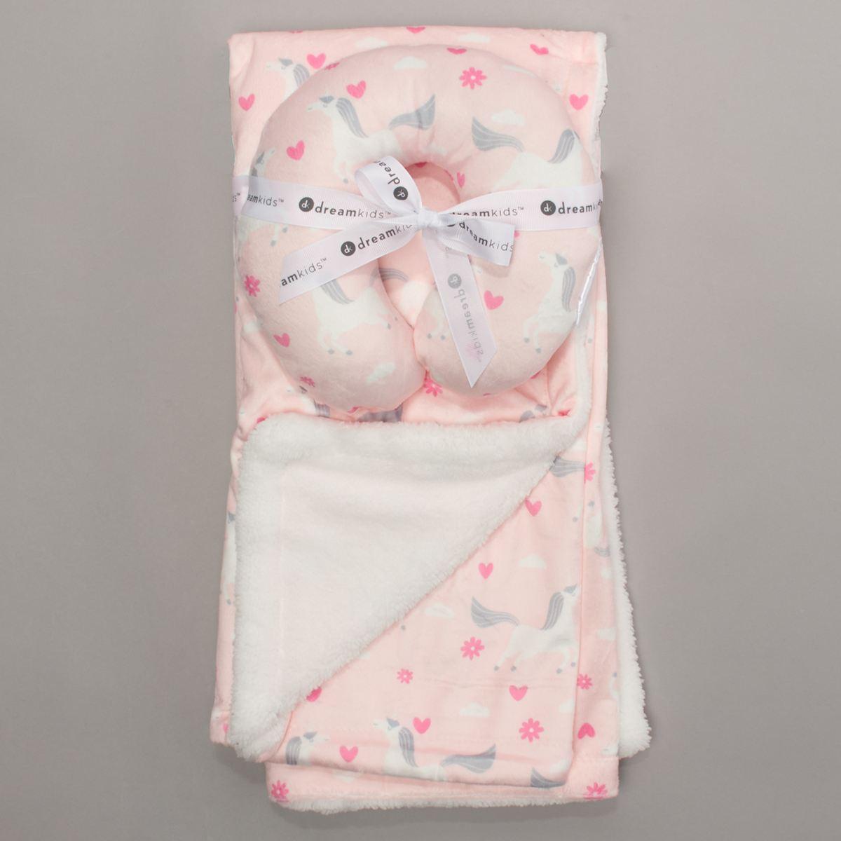 Dreamkids(tm) Unicorn & Hearts Blanket W/ Neck Pillow