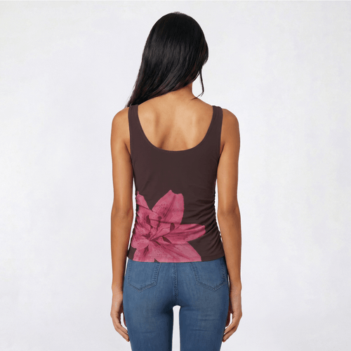 Juniors Pink Rose Mesh Floral Placement Drape Neck Tank Top
