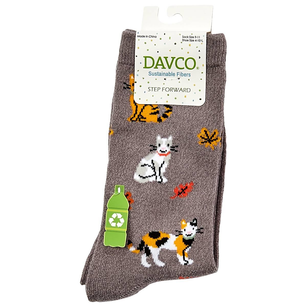 Womens Davco(R) Cats & Leaves Crew Socks