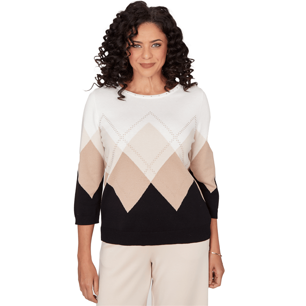 Womens Alfred Dunner Seville Stud Embellishment Argyle Sweater