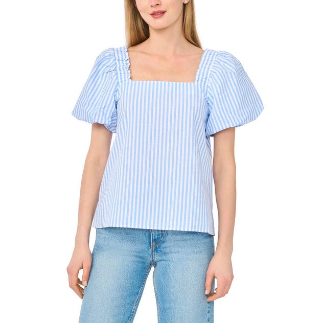 Womens Cece Short Puff Sleeve Square Neck Stripe Blouse
