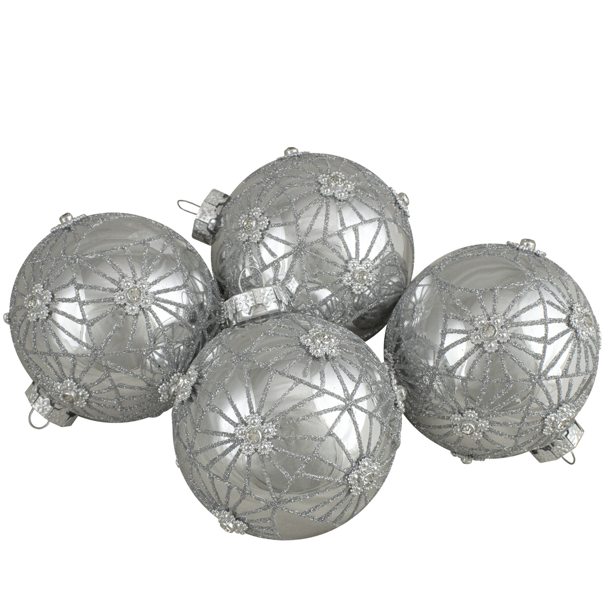 Northlight 4ct. Glittered Floral Christmas Glass Ball Ornaments