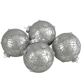 Northlight 4ct. Glittered Floral Christmas Glass Ball Ornaments
