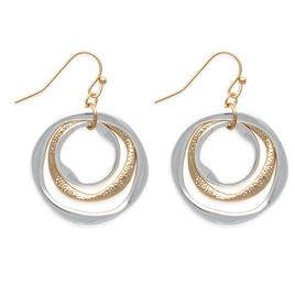 Freedom Two-Tone Open Circle Smooth & Textured Fishhook Earrings