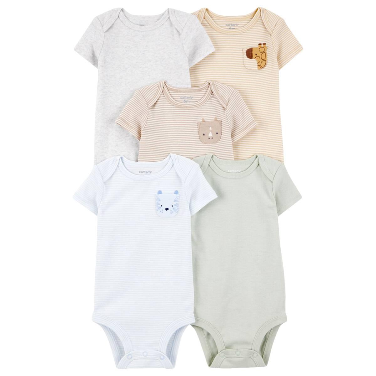 Baby Unisex (NB-24M) Carters(R) 5pk. Safari Pocket Bodysuits-Tan