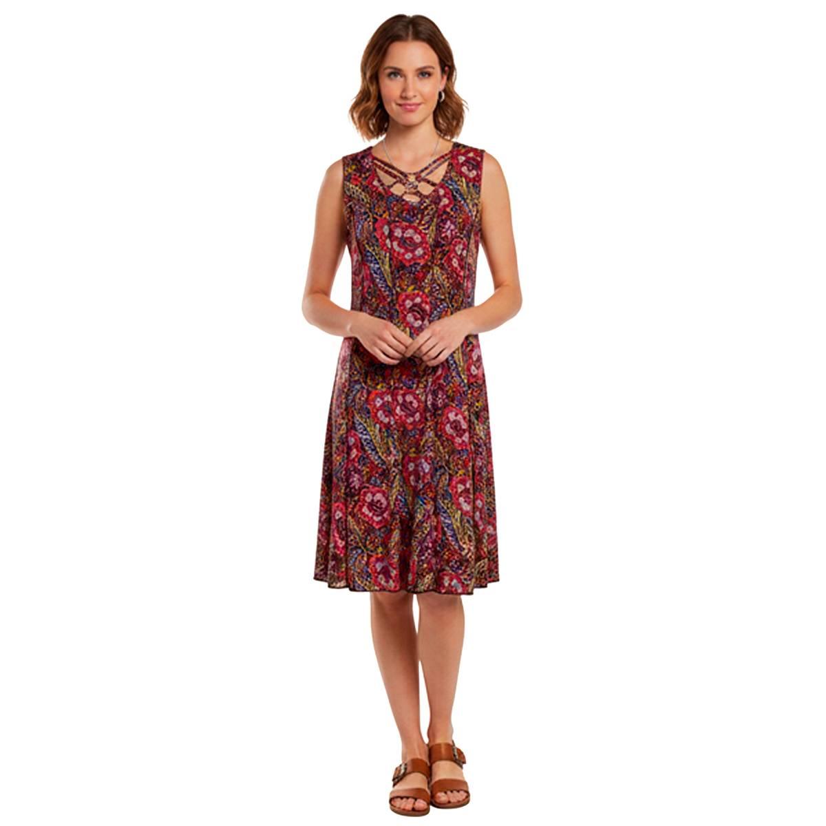 Womens Sami & Jo Sleeveless Floral Criss Cross Neck Shift Dress