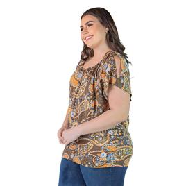 Plus Size 24/7 Comfort Apparel Split Shoulder Printed Top