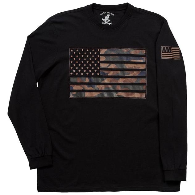 Mens Big & Tall Buckhorn River Long Sleeve Camo Flag Tee - Black