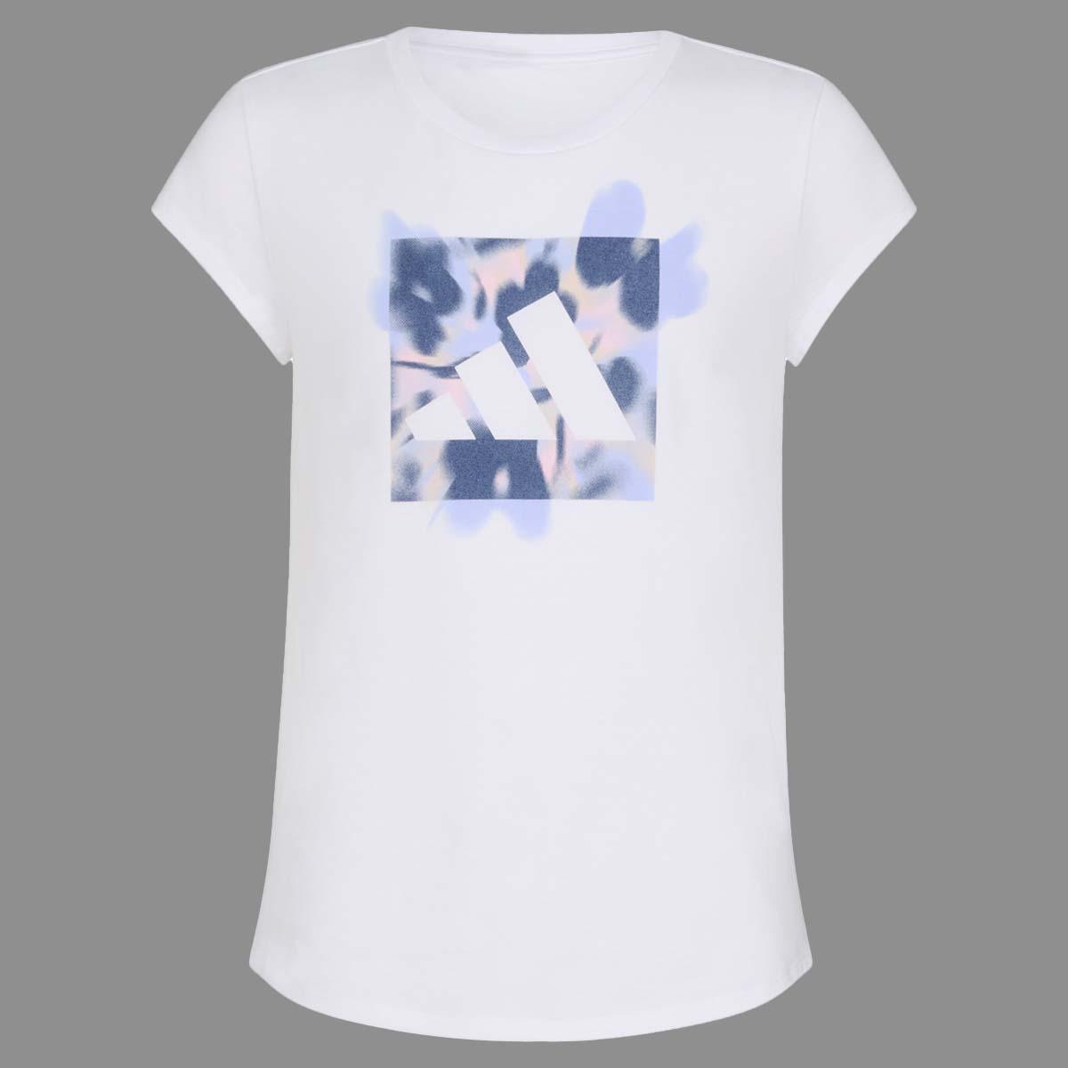 Girls (7-16) adidas(R) Cap Sleeve Abstract Floral Square Logo Tee