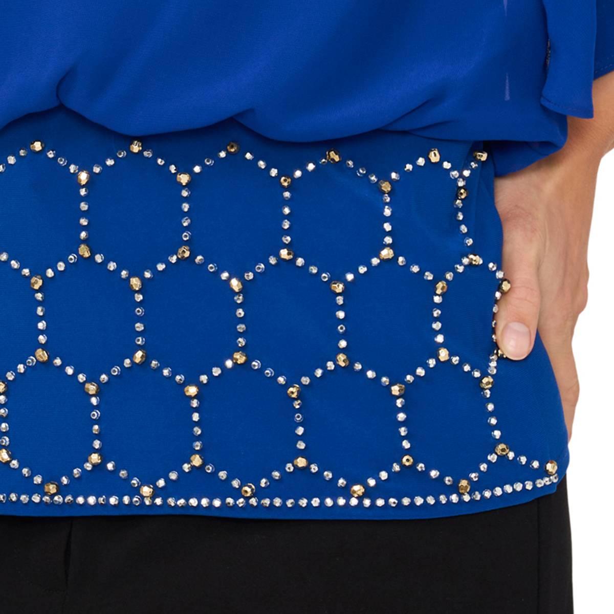 Petite MSK 3/4 Sleeve Rhinestone Trim Blouson Blouse
