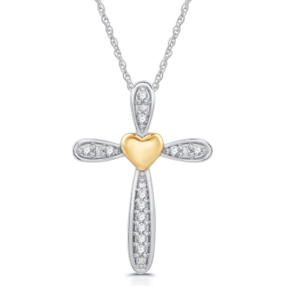 Nova Star(R) Two-Tone Gold 1/10ctw. Lab Grown Diamond Cross Pendant
