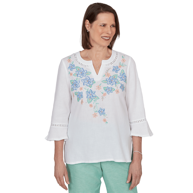 Womens Alfred Dunner Caribbean Blues 3/4 Flounce Sleeve Blouse