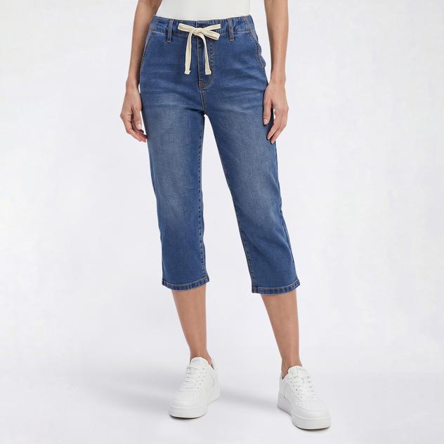 Plus Size Bleu Denim Tie Waist Denim Capris