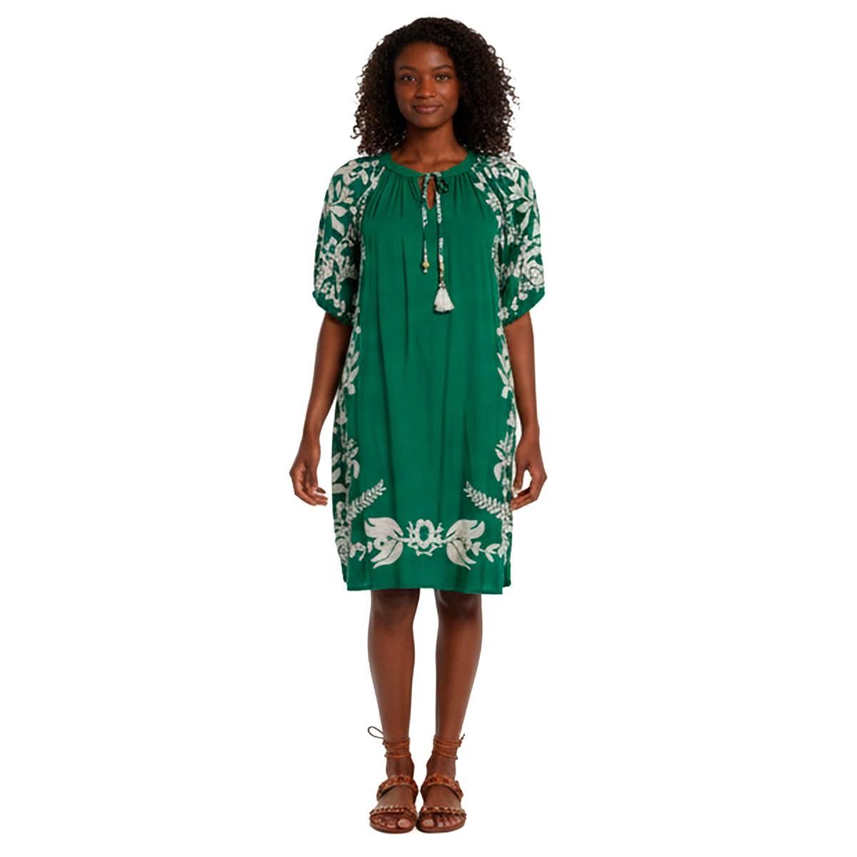 Womens Figueroa & Flower Elbow Sleeve Tie Neck Shift Dress