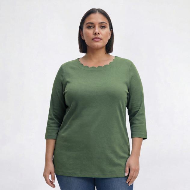 Plus Size Hasting & Smith 3/4 Sleeve Scallop Neck Tee