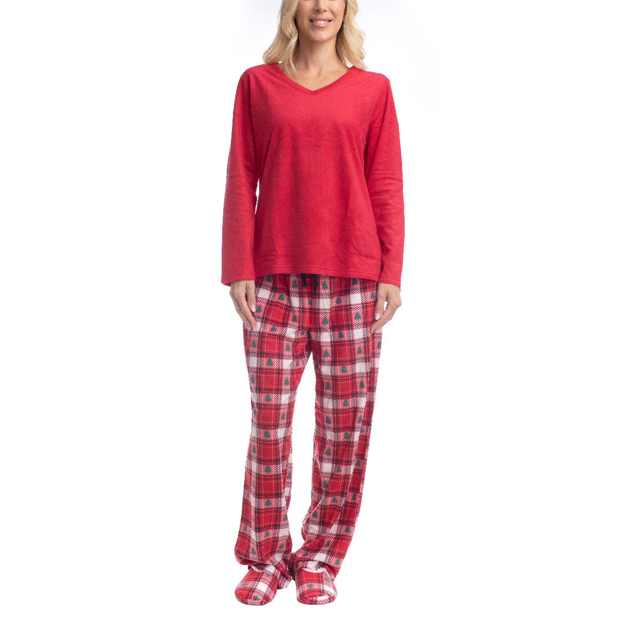 Womens Goodnight Kiss Cozy up 3pc. Red Checkered Pajama Set