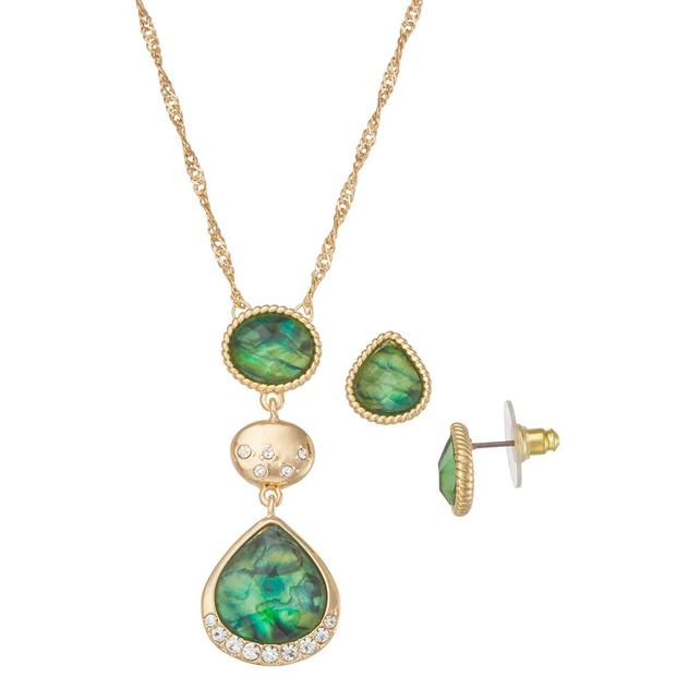 Napier Gold-Tone Green Abalone Y-Necklace & Earrings Set