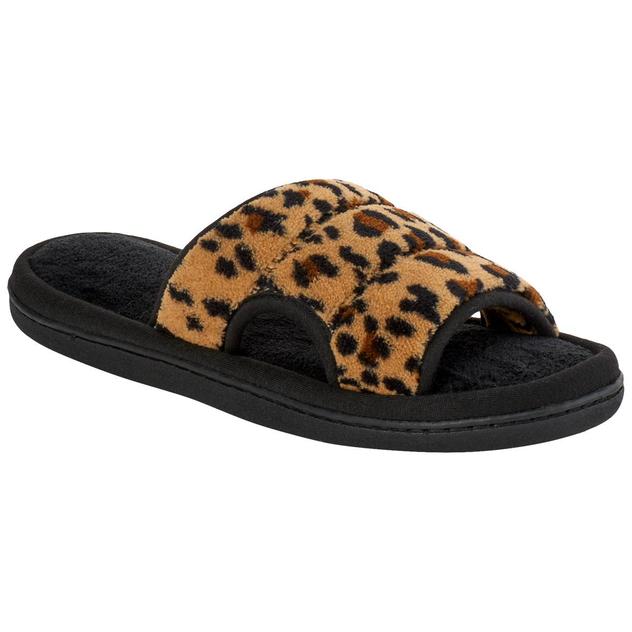 Womens Isotoner Micro Terry Vented Slide Slippers - Cheetah