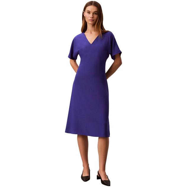 Womens Calvin Klein Short Sleeve V Neck Crepe Midi Dress