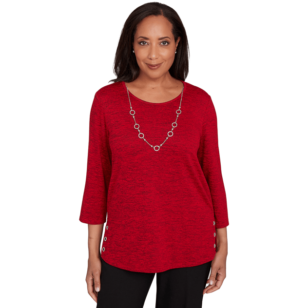 Womens Alfred Dunner Classics Marled Blouse with Necklace