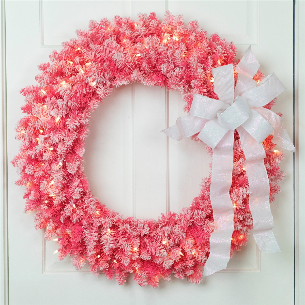 Northlight Pre-Lit Flocked Pink Artificial Christmas Wreath