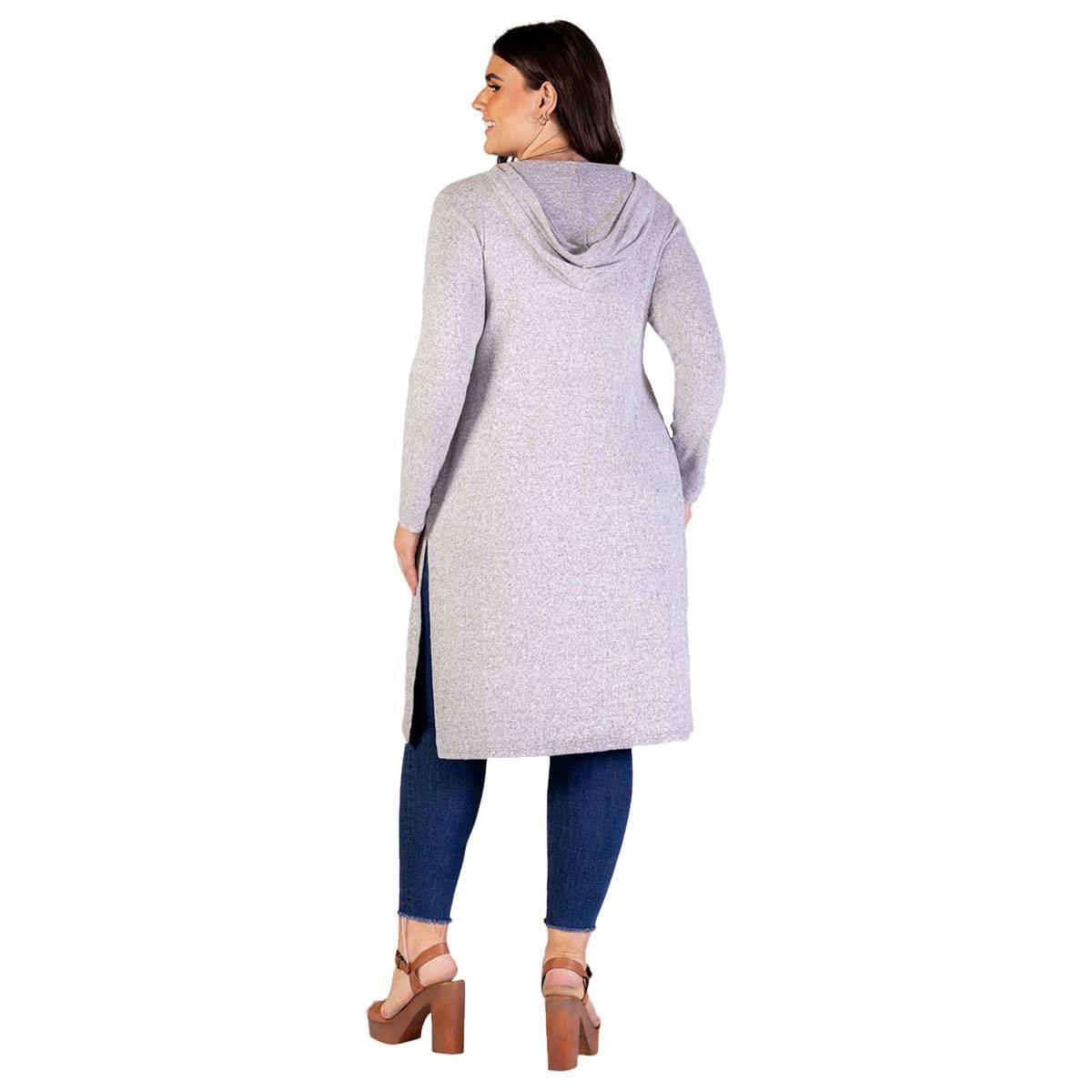 Plus Size 24/7 Comfort Apparel Knee Length Hooded Cardigan Shrug