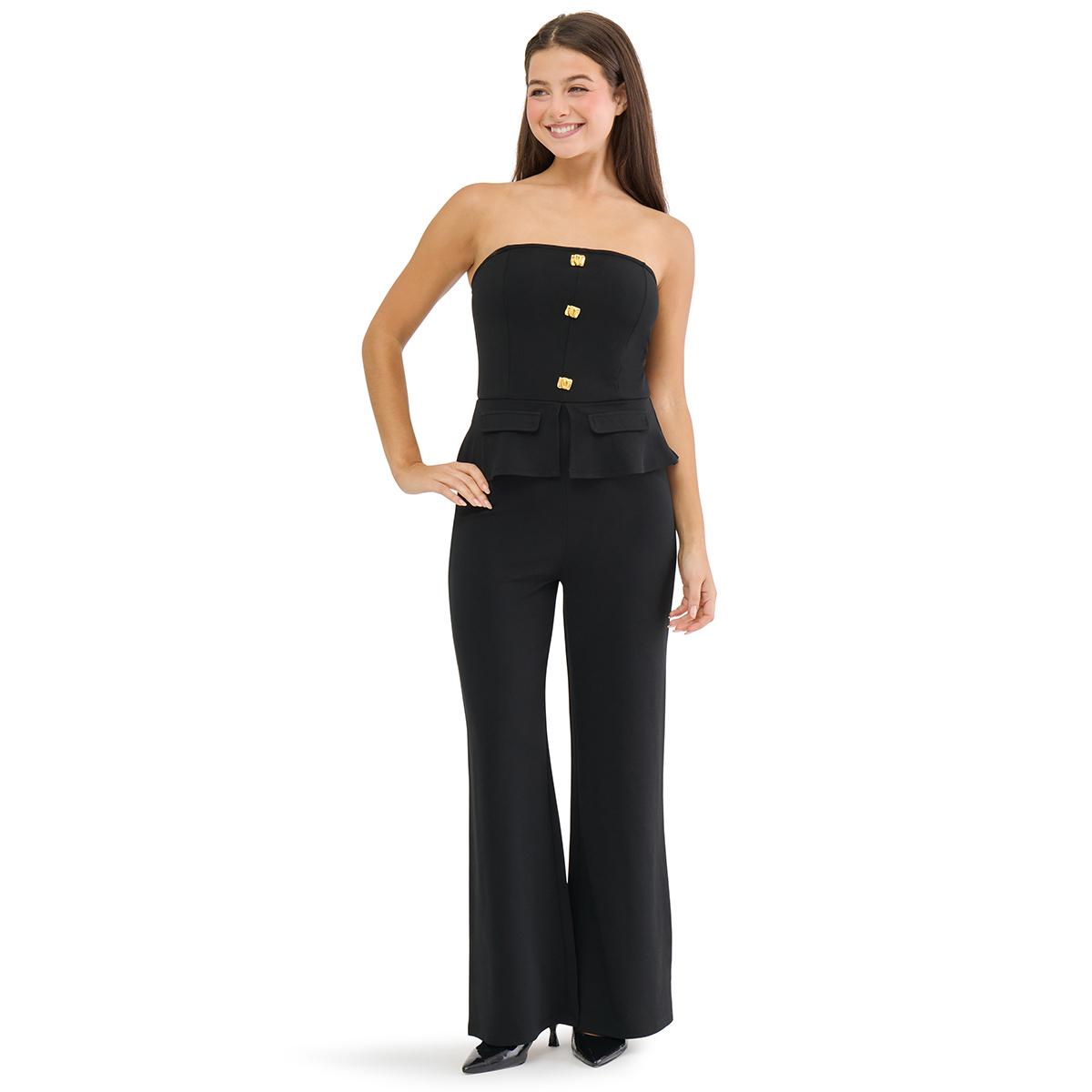 Juniors Madden Girl Strapless Peplum Jumpsuit With Gold Buttons