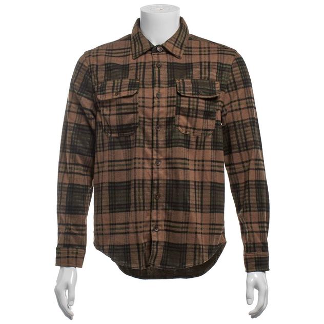 Mens Rainforest® Polyester Flannel Shirt - Green Plaid