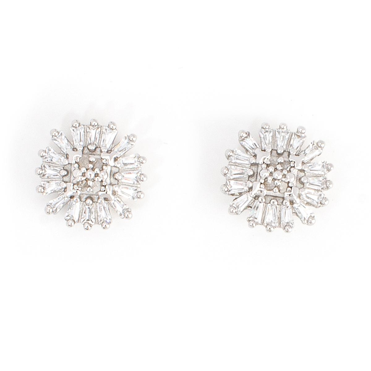 Gianni Argento Diamond Cubic Zirconia Cushion Stud Earrings