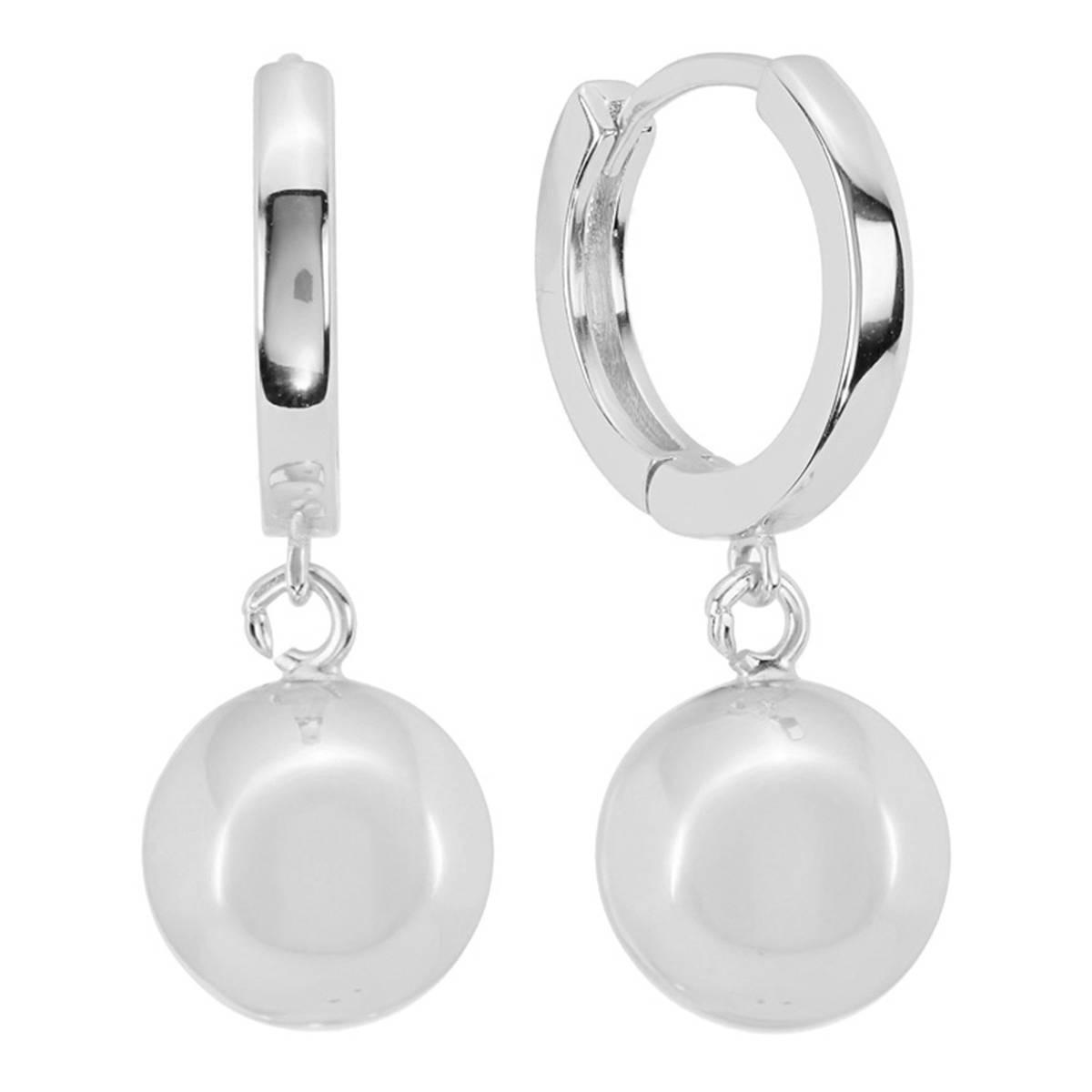 Athra Fine Silver Plated 10mm Ball Drop Huggie Hoop Earrings
