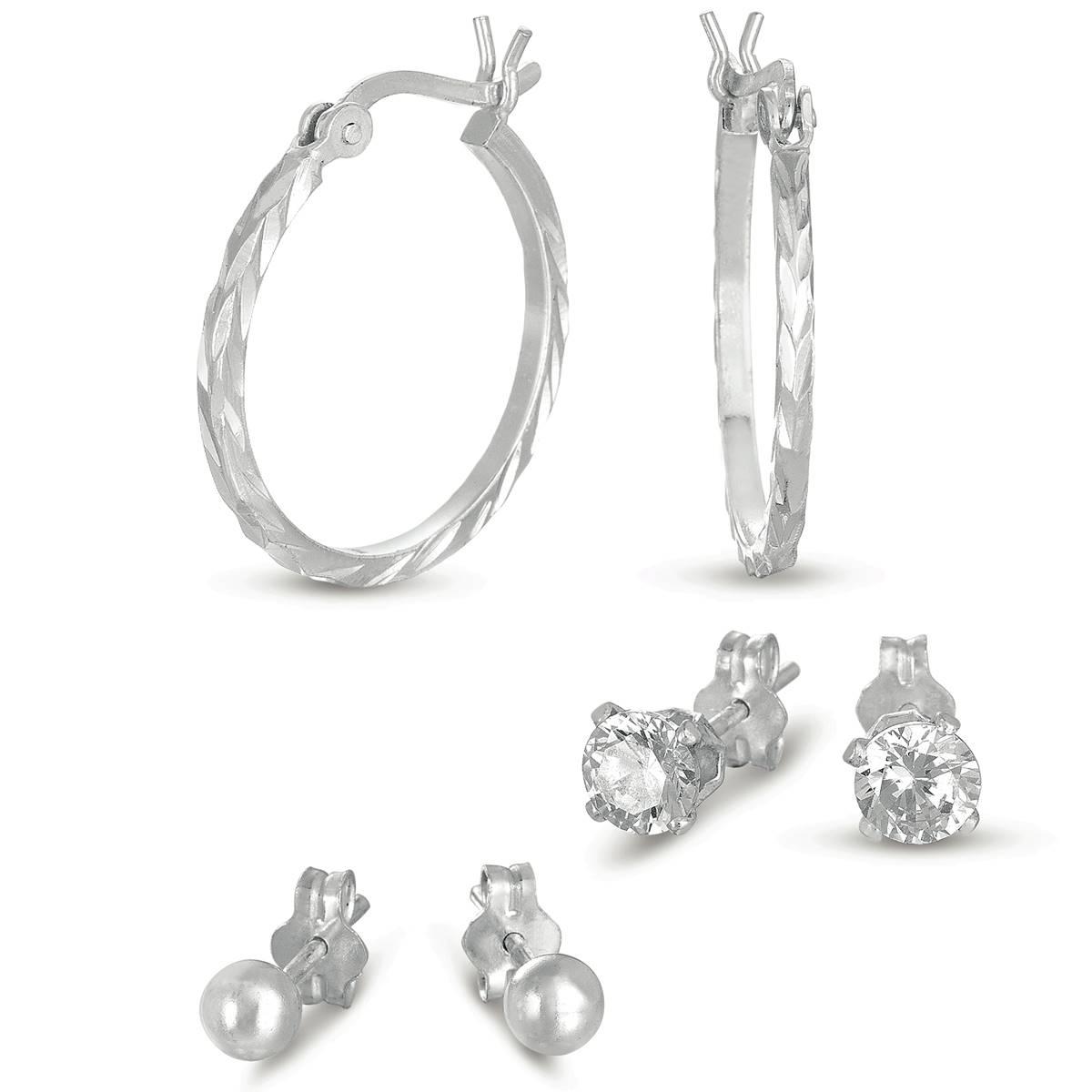 Forever New 3pr. Square Hoop Round Stud & Ball Stud Earrings Set