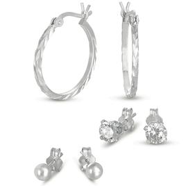 Forever New 3pr. Square Hoop Round Stud & Ball Stud Earrings Set