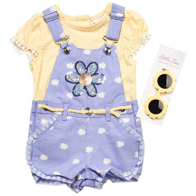 Baby Girl (12-24M) Little Lass® Daisy Eyelet Shortall Set