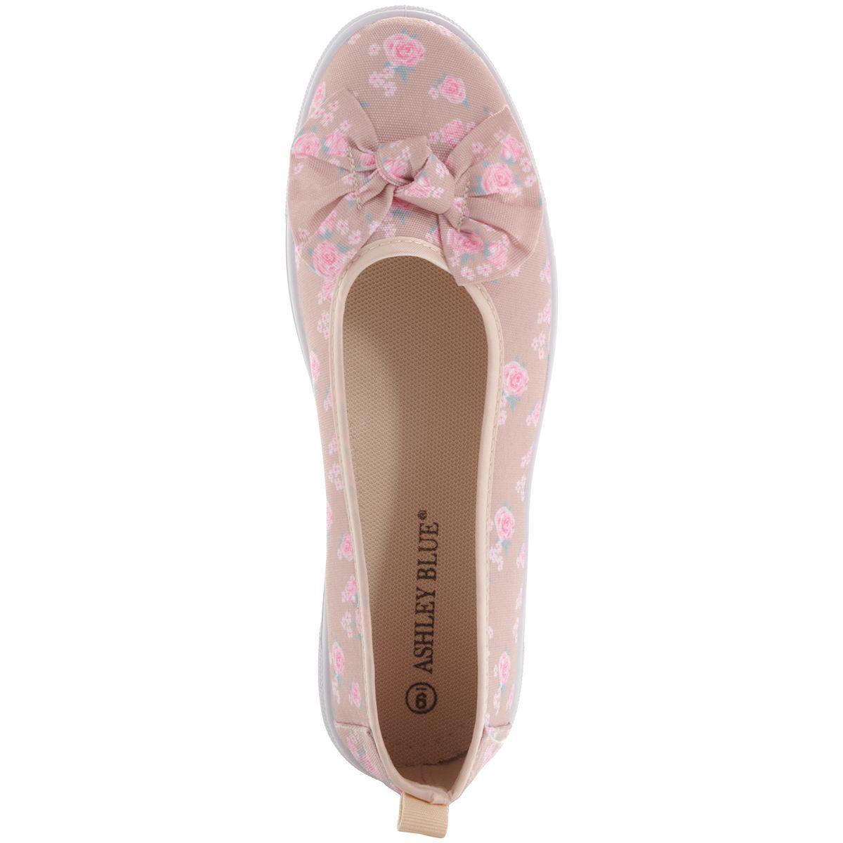 Womens Ashley Blue Floral Canvas Flats with Bow