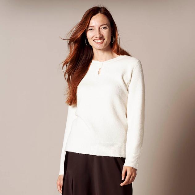 Plus Size Preswick & Moore® Long Sleeve w/ V-Knot Neck Sweater