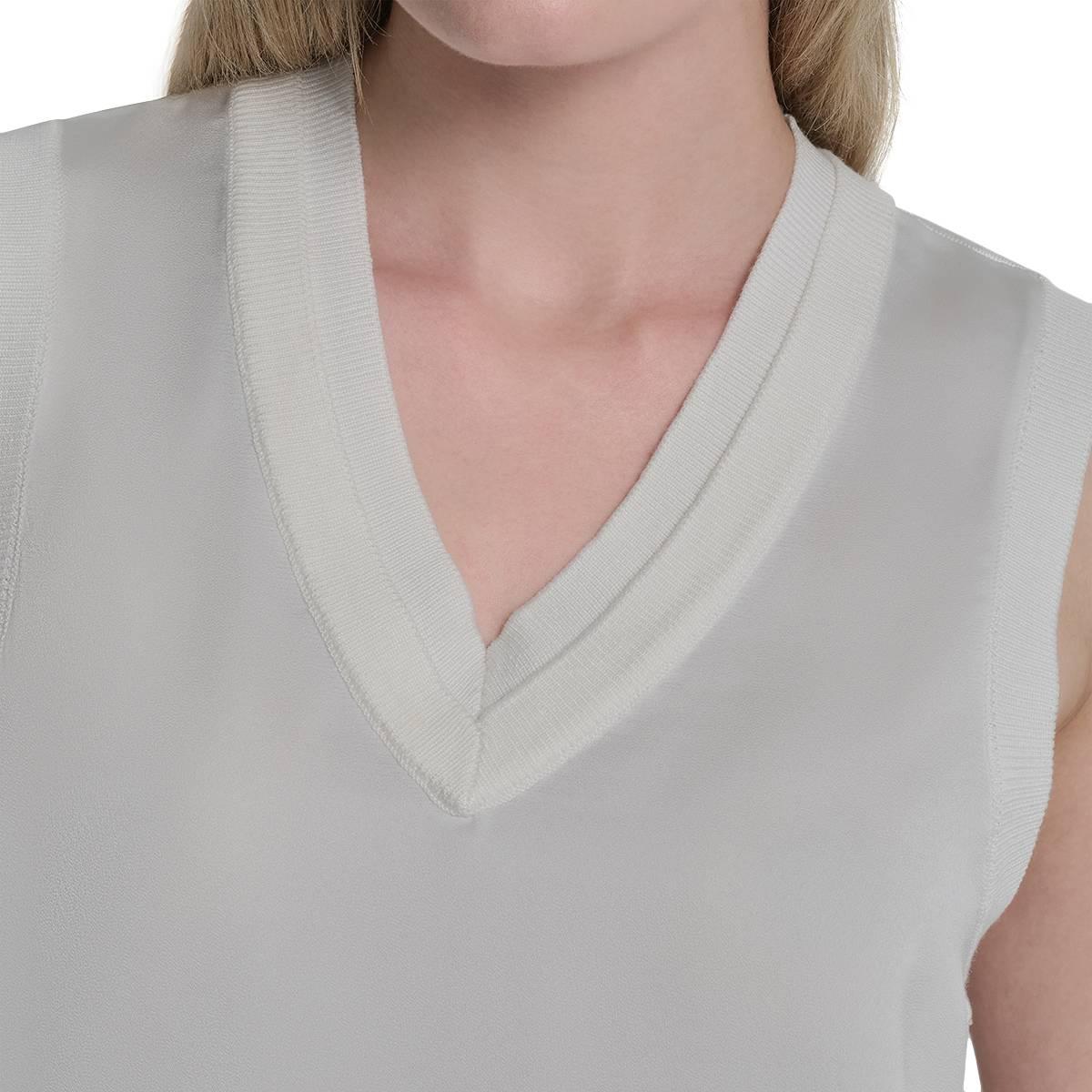 Womens DKNY Ribbed Double V Neck Ivory Solid Tank Top