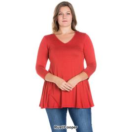 Plus Size 24/7 Comfort Apparel 3/4 Sleeve V-Neck Tunic