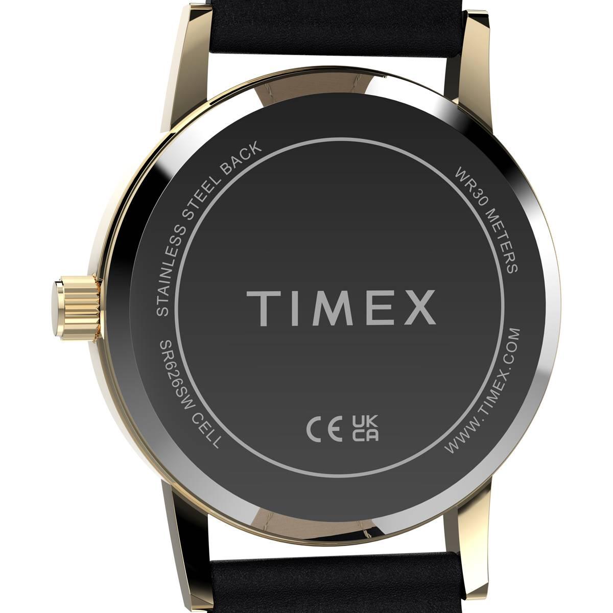 Womens Timex® Silver Dial Watch w/ Black Leather Strap