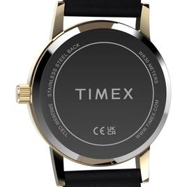 Womens Timex® Silver Dial Watch w/ Black Leather Strap