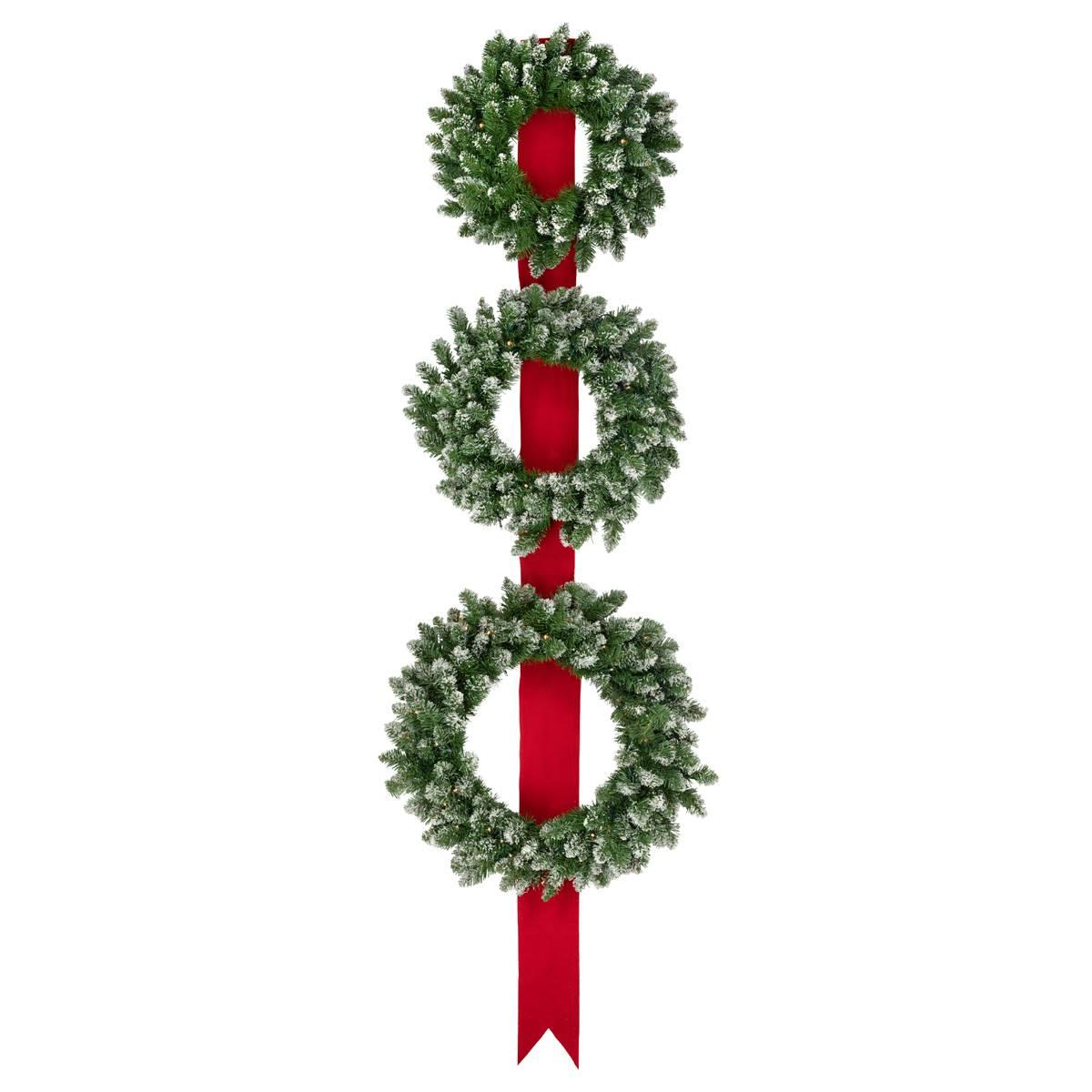 Northlight Seasonal Pre-Lit Flocked Wreaths on Ribbon - Set of 3