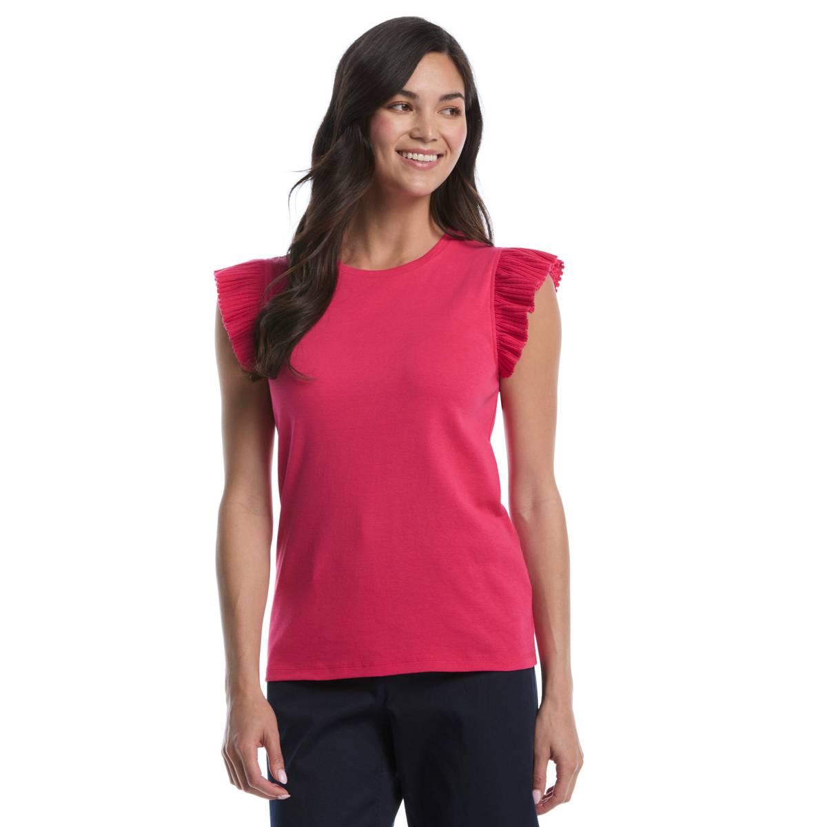 Petite Rafaella(R) Ruffle Cap Sleeve Solid Top