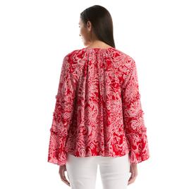 Womens Rafaella® Long Bell Sleeve Paisley Tie Neck Blouse