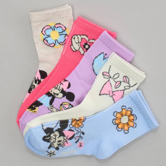 Girls Disney Minnie 5pk. Mid Crew Socks