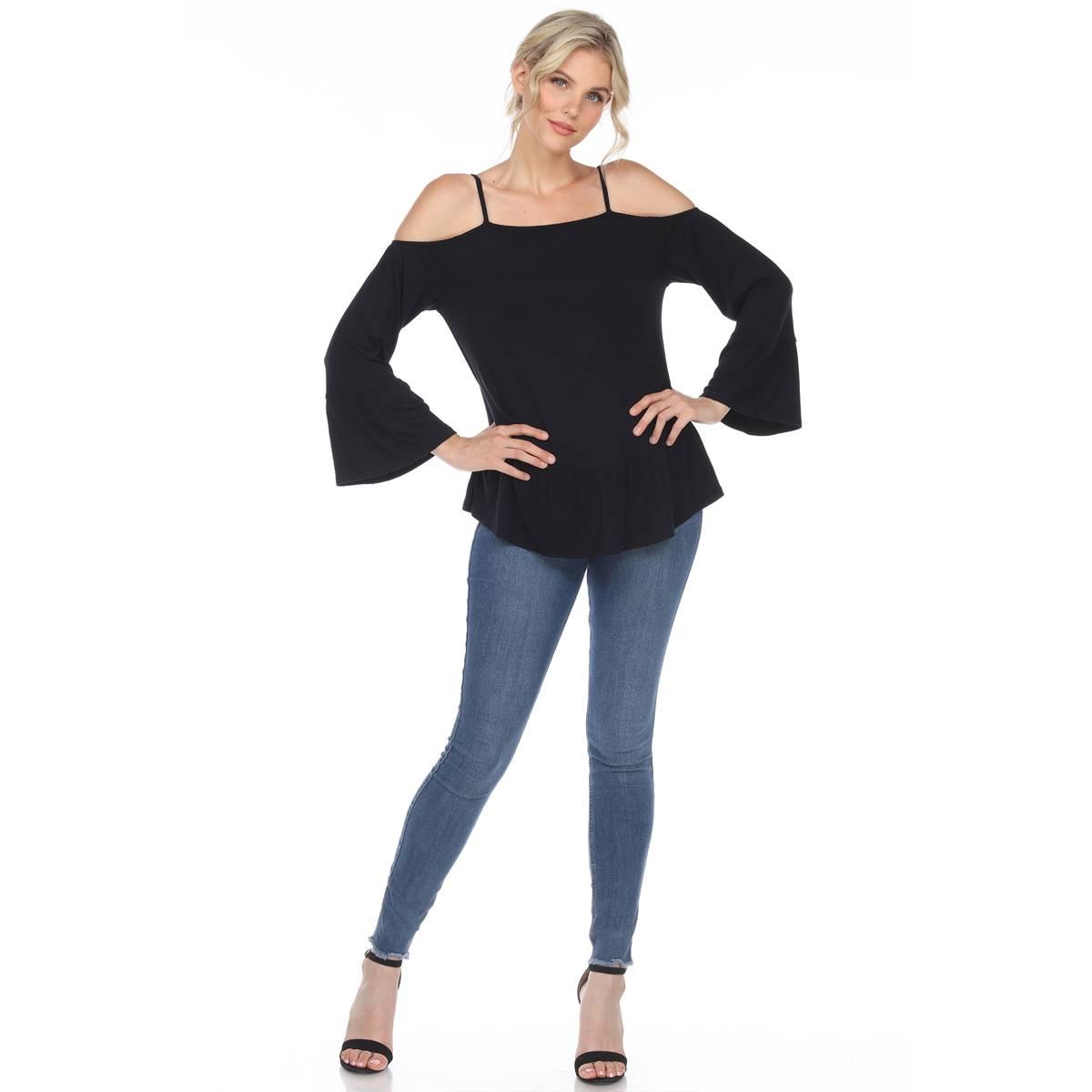 Womens White Mark Cold Shoulder Ruffle Sleeve Blouse