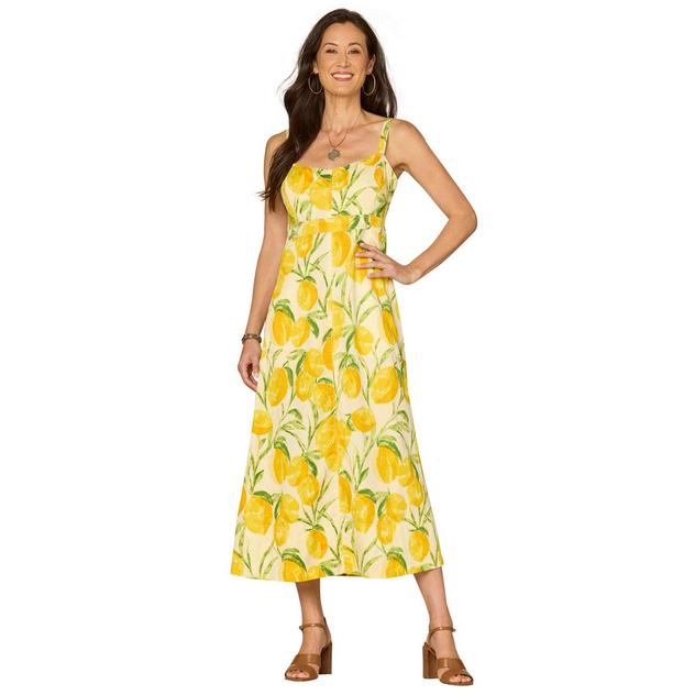 Womens Democracy Sleeveless Smocked Back Lemon Midi Dress