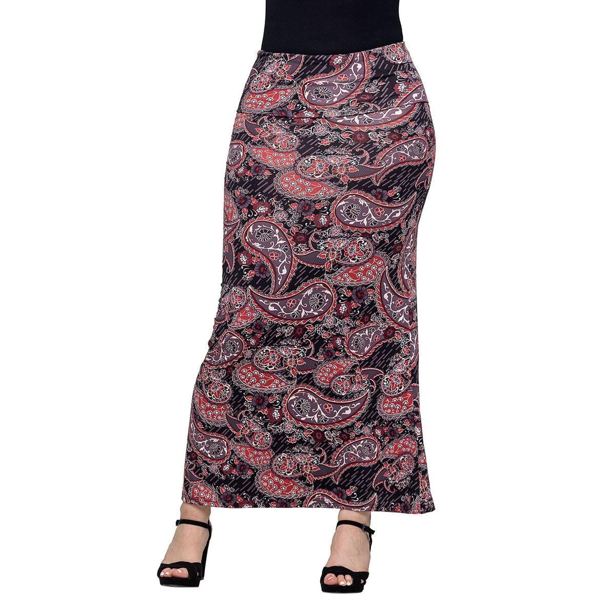 Womens 24/7 Comfort Apparel Paisley Fold Over Waist Maxi Skirt